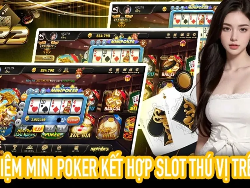Bàn poker với người chơi và các quân bài, chip, cùng logo kubet 88